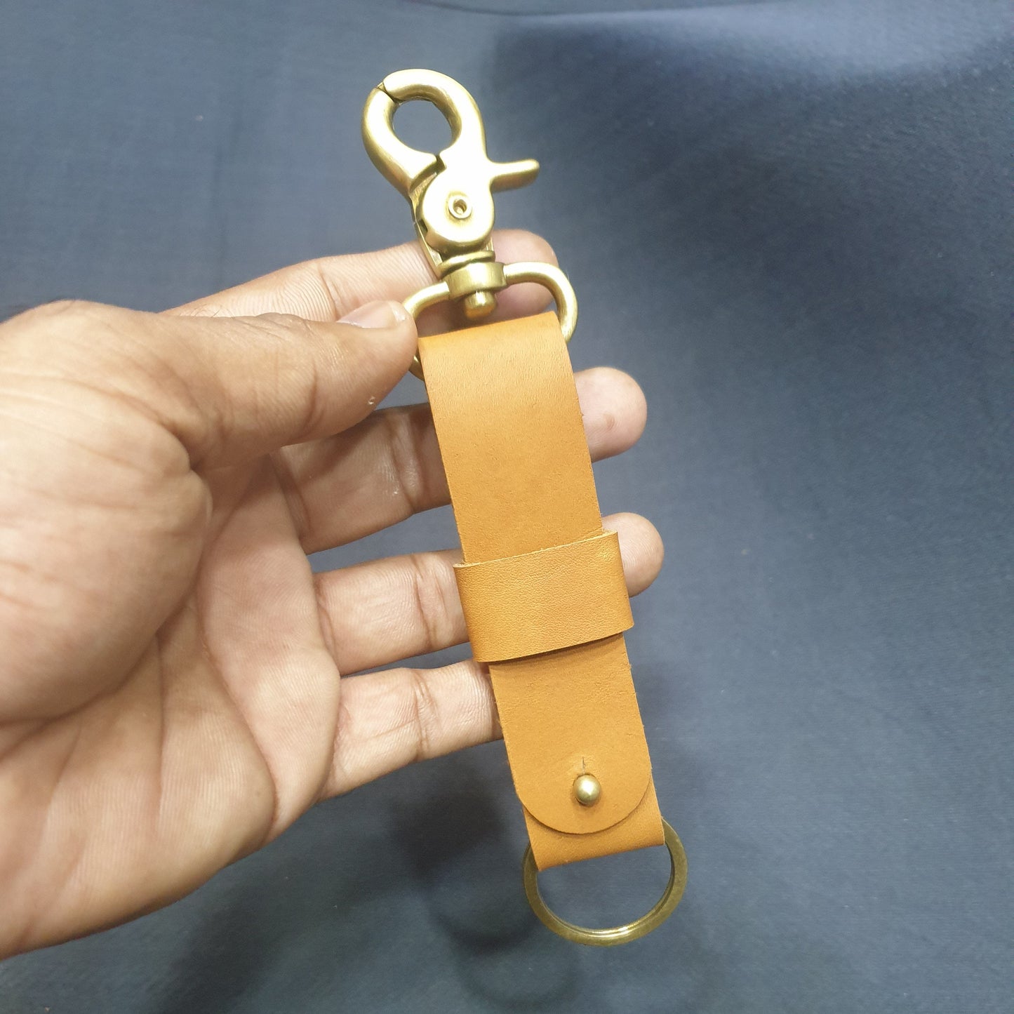 Indianleathercraft Camel tan fullgrain leather keychain