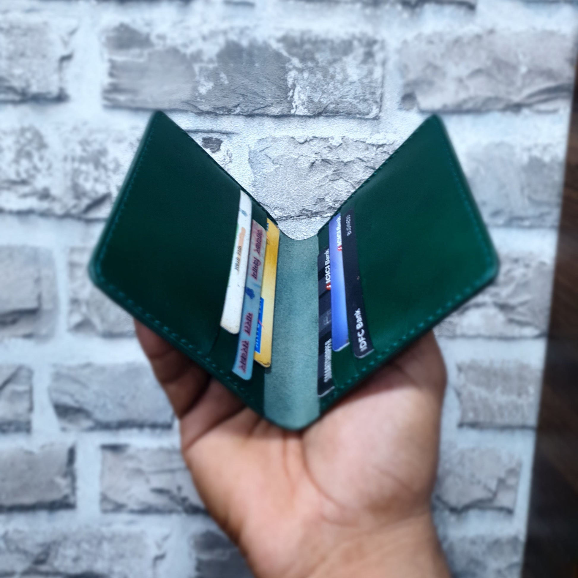 Indianleathercraft card Handmade green leather wallet