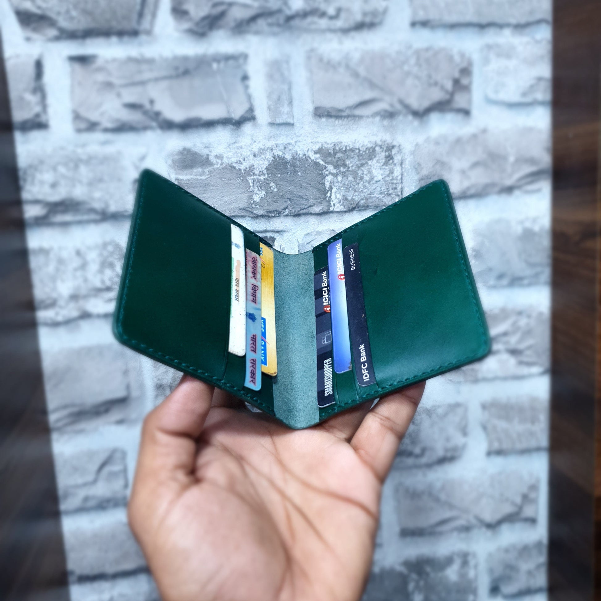 Indianleathercraft card Handmade green leather wallet