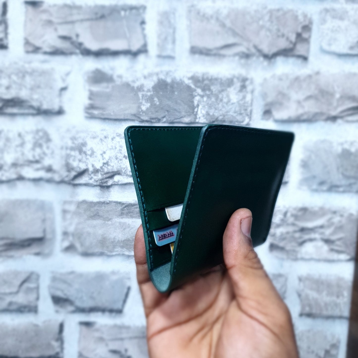 Indianleathercraft card Handmade green leather wallet