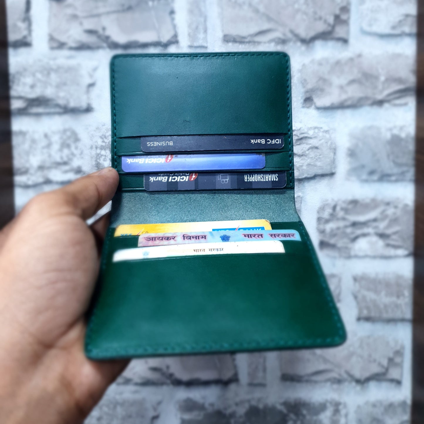 Indianleathercraft card Handmade green leather wallet