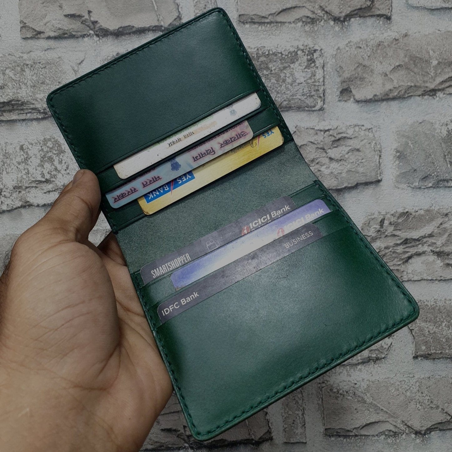 Indianleathercraft card Handmade green leather wallet