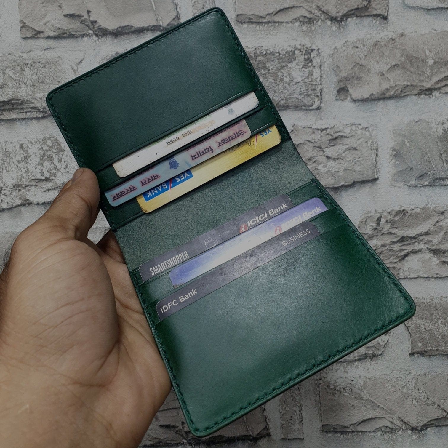 Indianleathercraft card Handmade green leather wallet