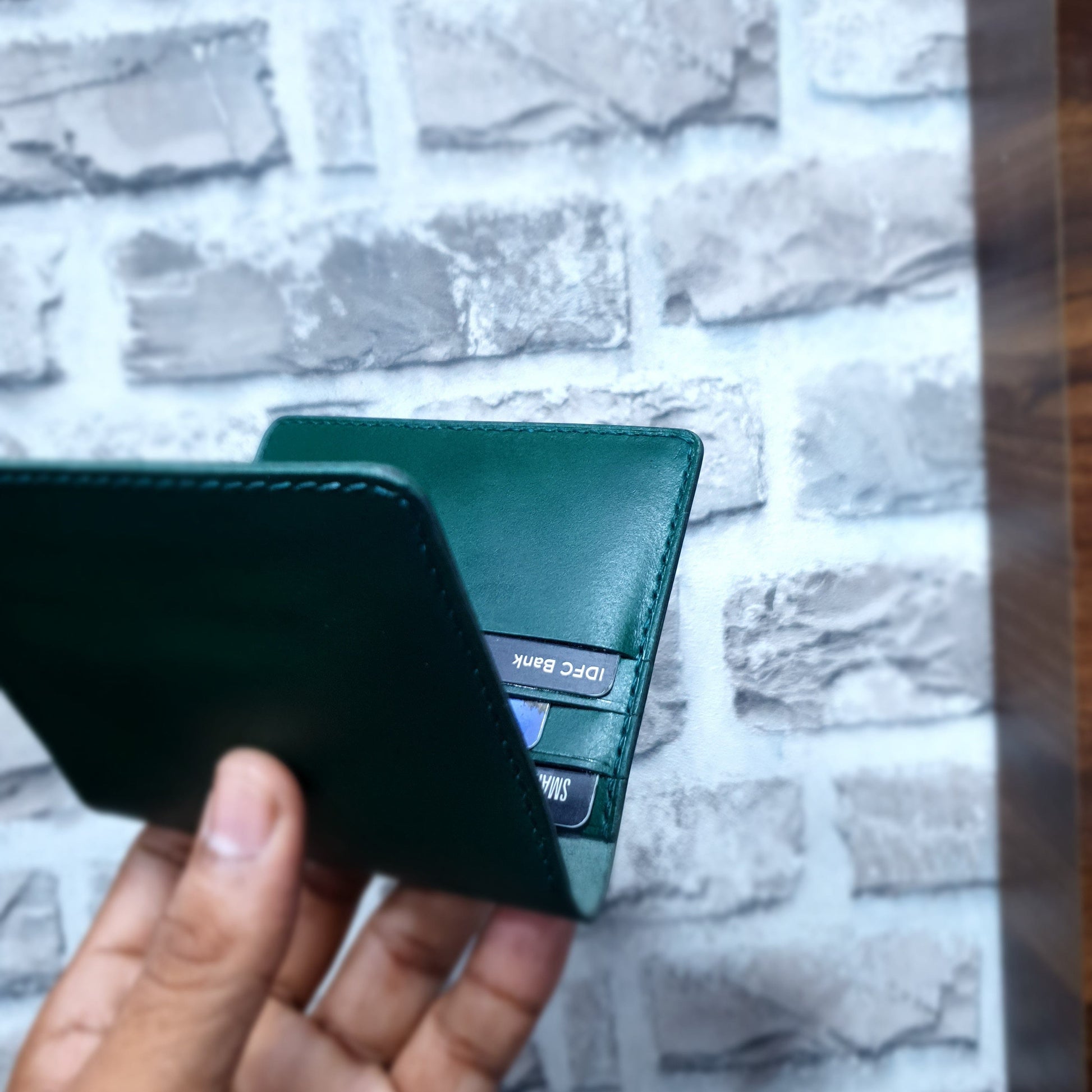 Indianleathercraft card Handmade green leather wallet