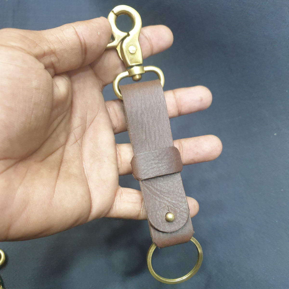 Indianleathercraft Chocolate brown fullgrain leather keychain