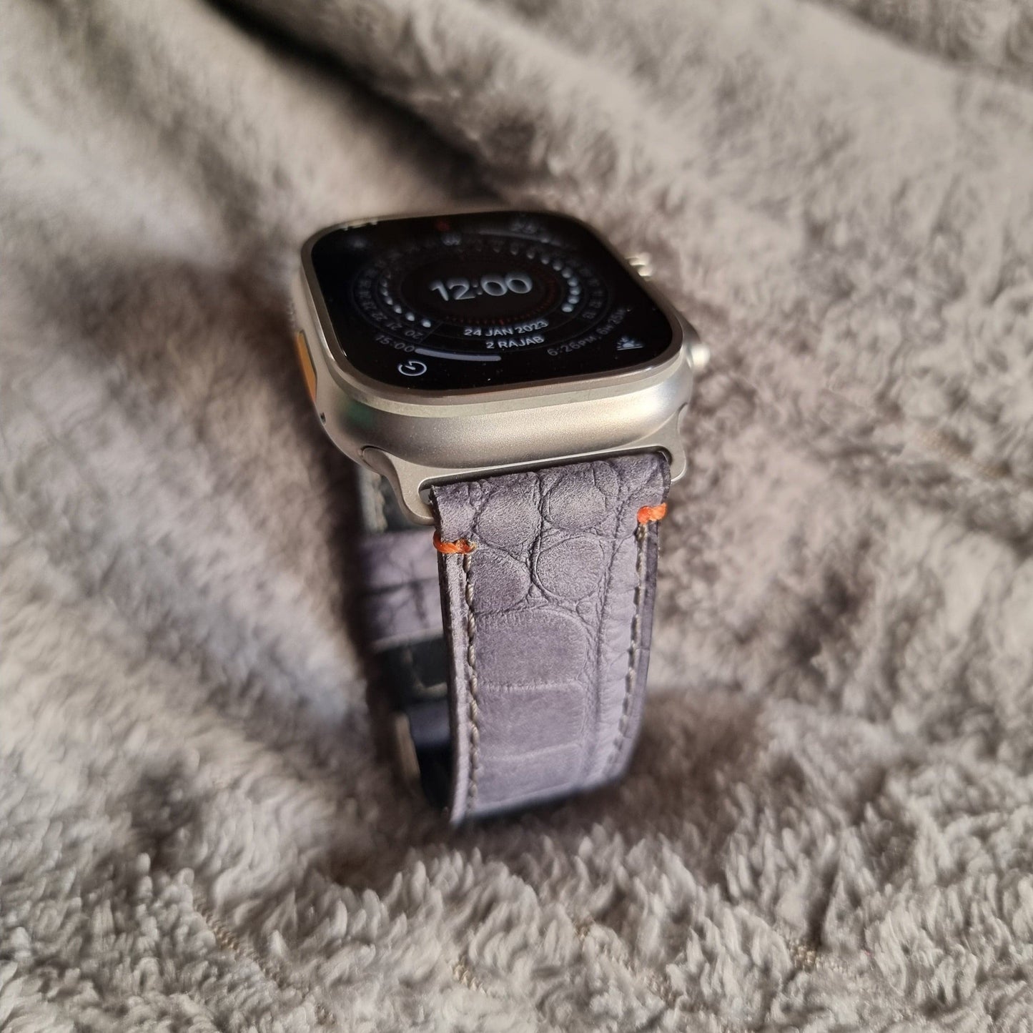 Indianleathercraft Grey crocodile pattern Apple watch ultra strap