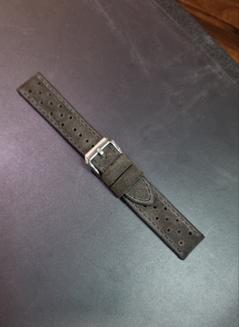 Indianleathercraft Grey suede - perforated Omega moonswatch leather strap