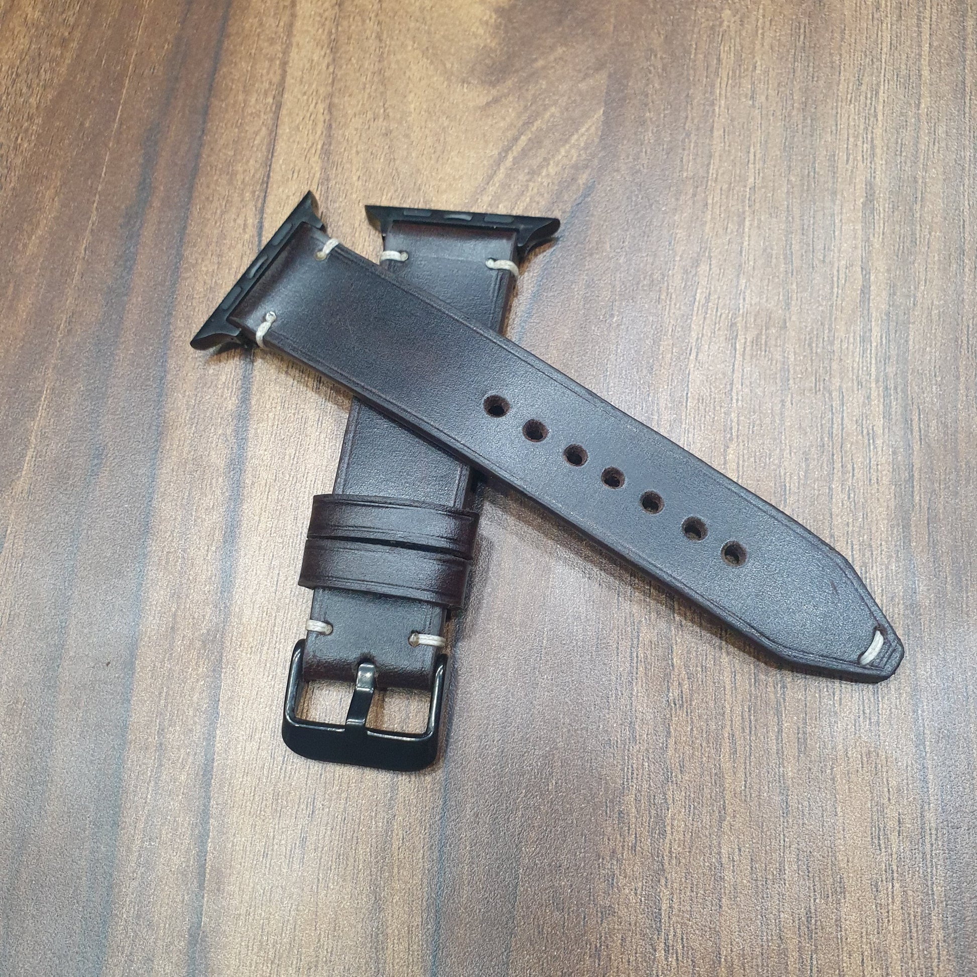 Indianleathercraft Handmade brown leather apple watch strap