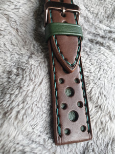 Indianleathercraft Handmade brown leather rally watch strap