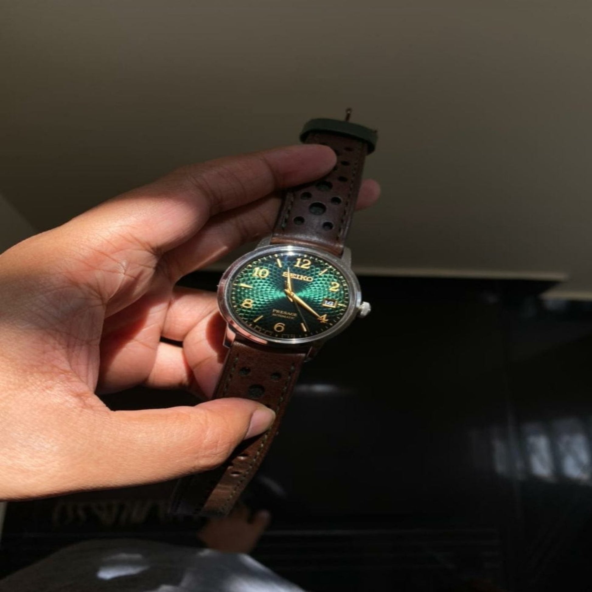 Indianleathercraft Handmade brown leather rally watch strap
