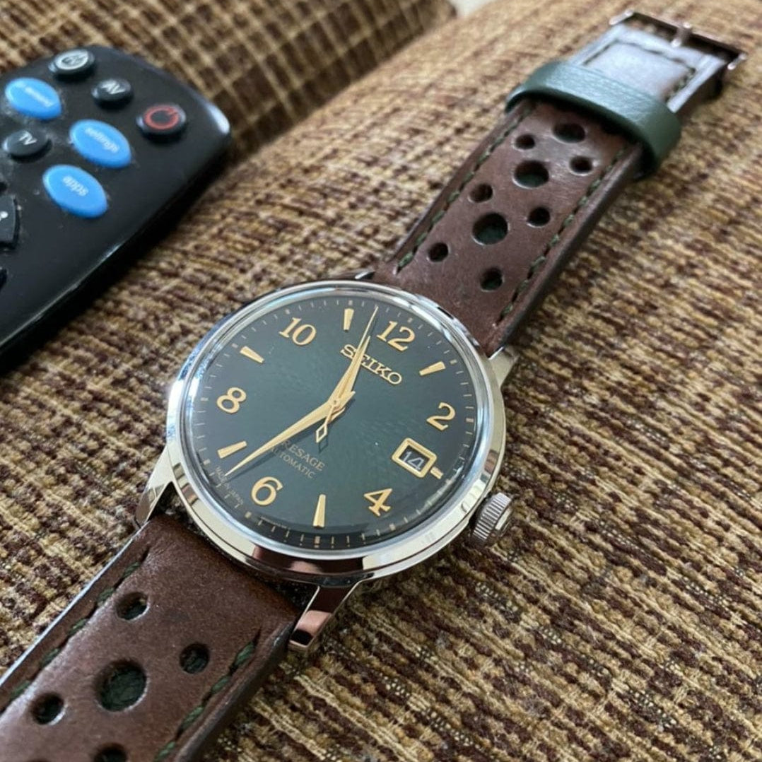 Indianleathercraft Handmade brown leather rally watch strap