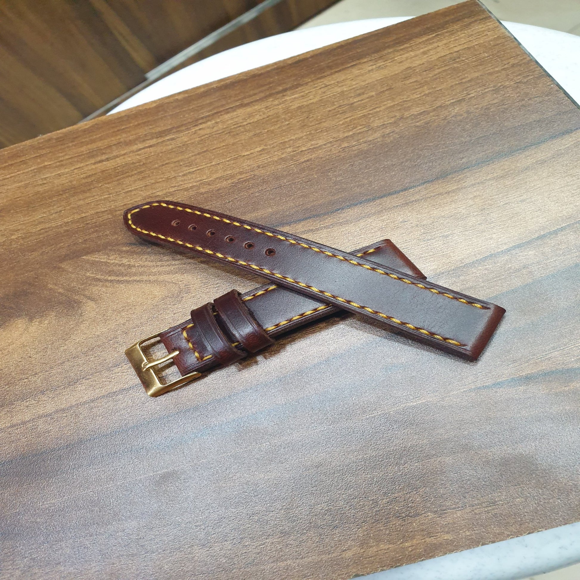 Indianleathercraft Handmade cherry red leather strap