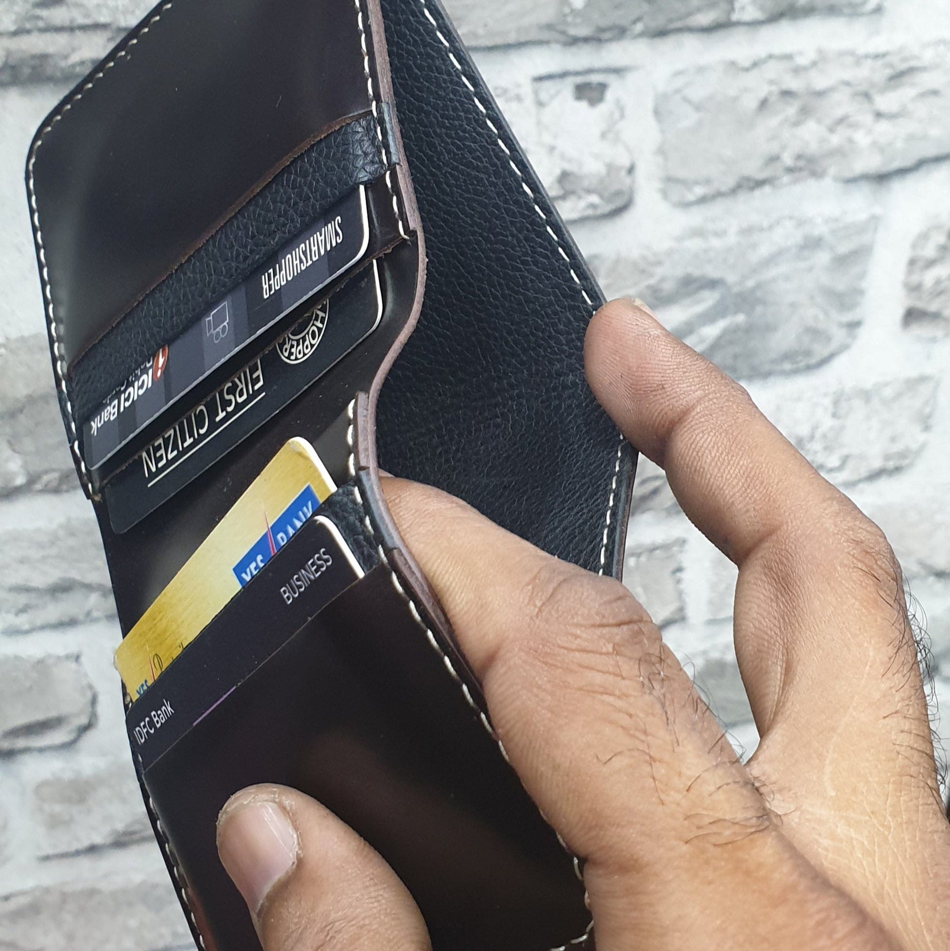 Indianleathercraft Handmade dark brown leather wallet