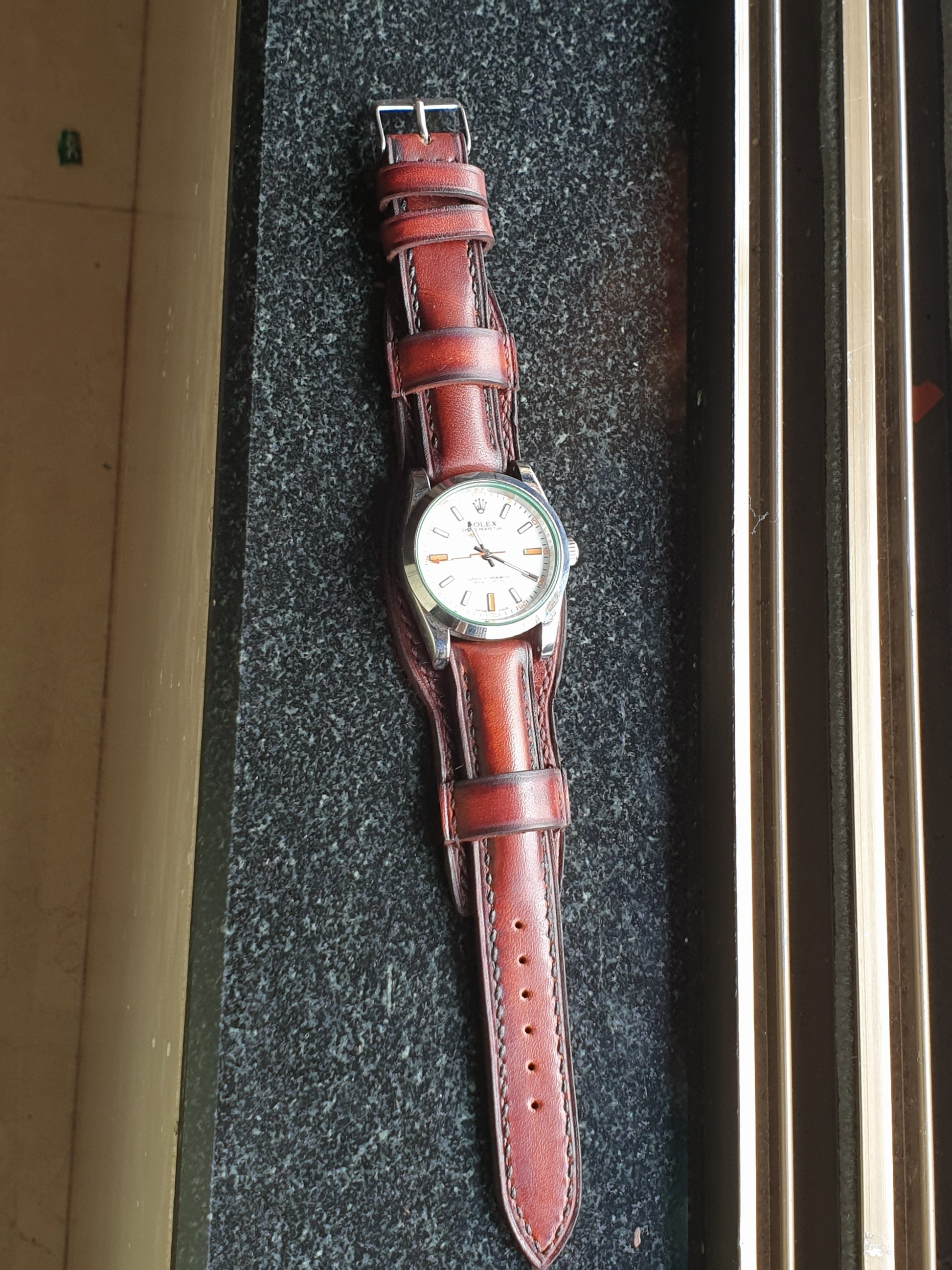 Handmade full grain leather bund strap