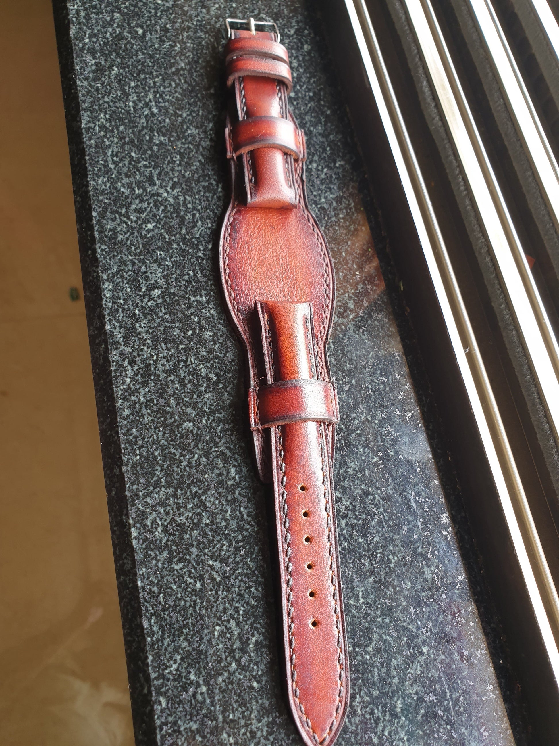 Handmade full grain leather bund strap