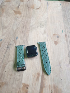 Indianleathercraft Handmade green leather apple watch strap