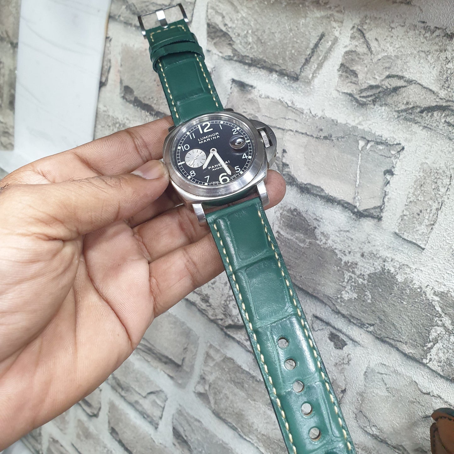 Indianleathercraft Handmade green leather strap