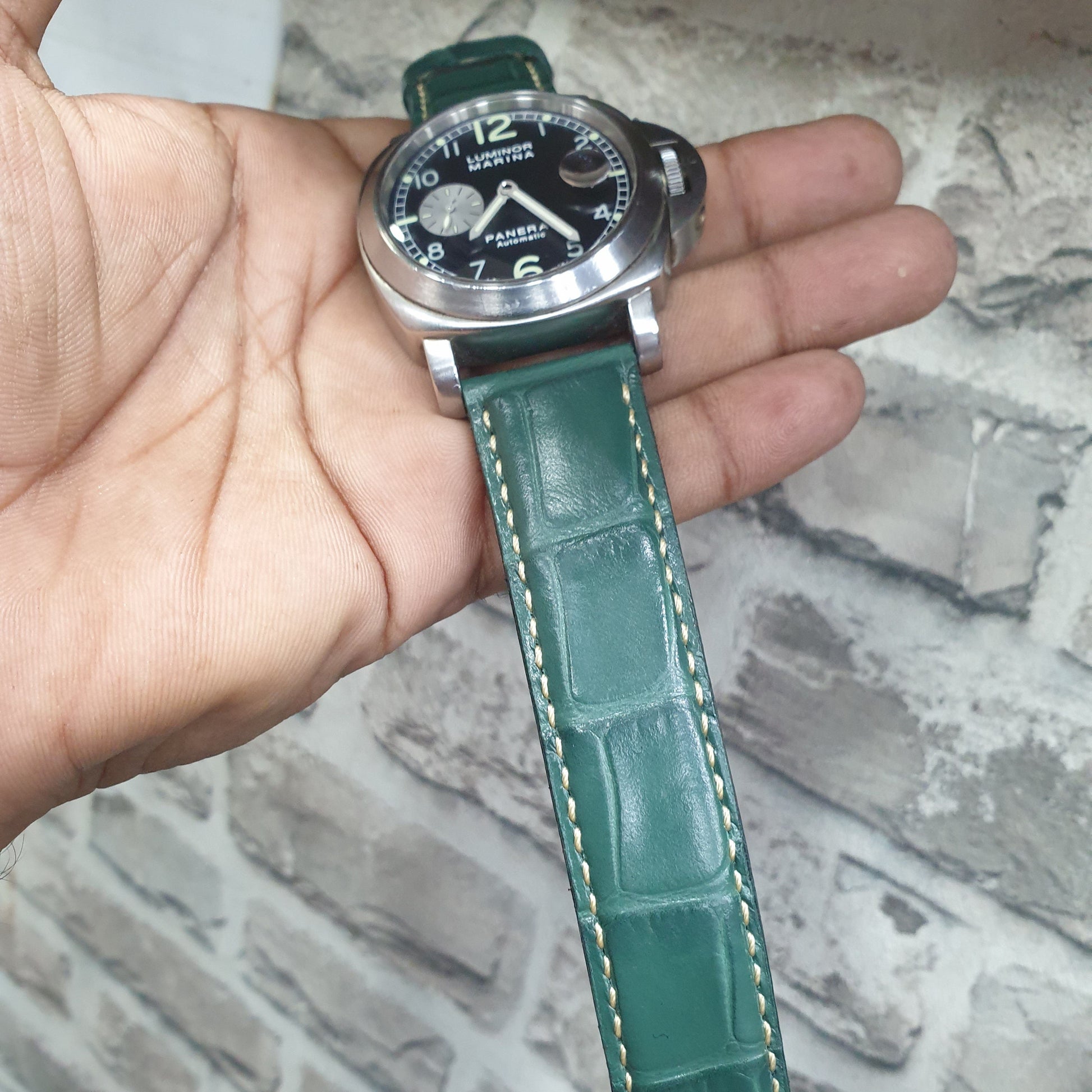 Indianleathercraft Handmade green leather strap
