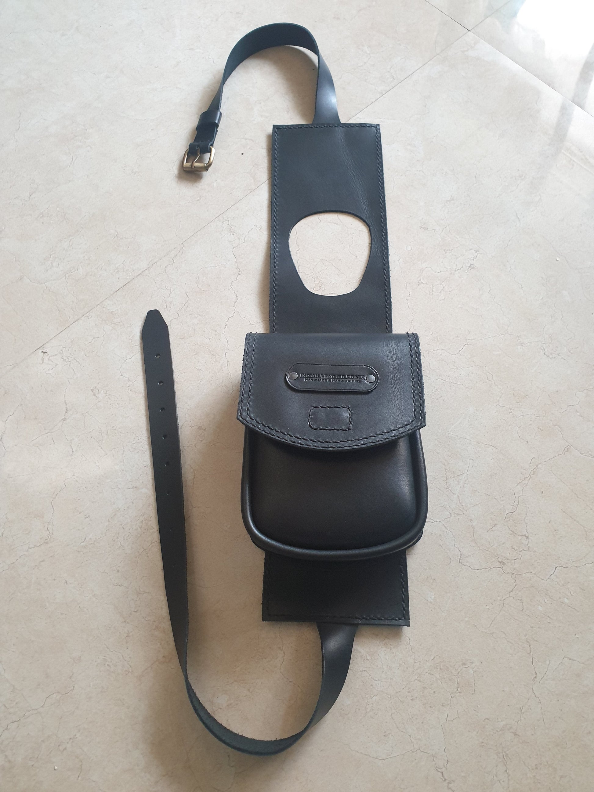 Indianleathercraft Handmade leather tank belt with tank bag
