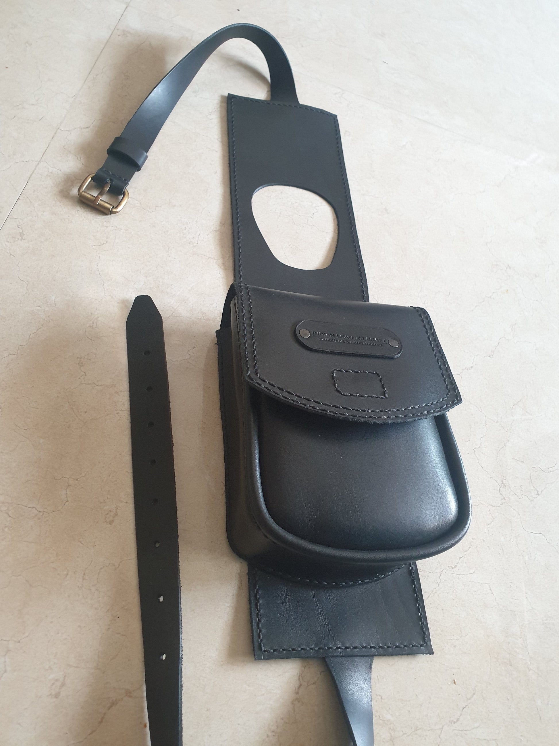 Indianleathercraft Handmade leather tank belt with tank bag