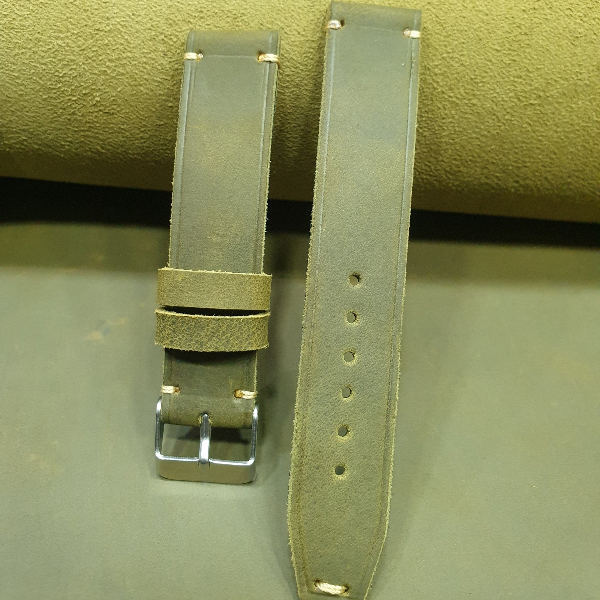 Indianleathercraft Handmade olive green leather strap