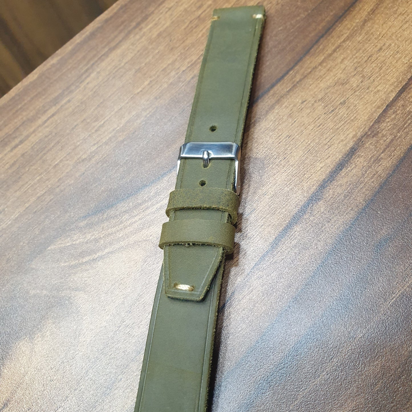 Indianleathercraft Handmade olive green leather strap