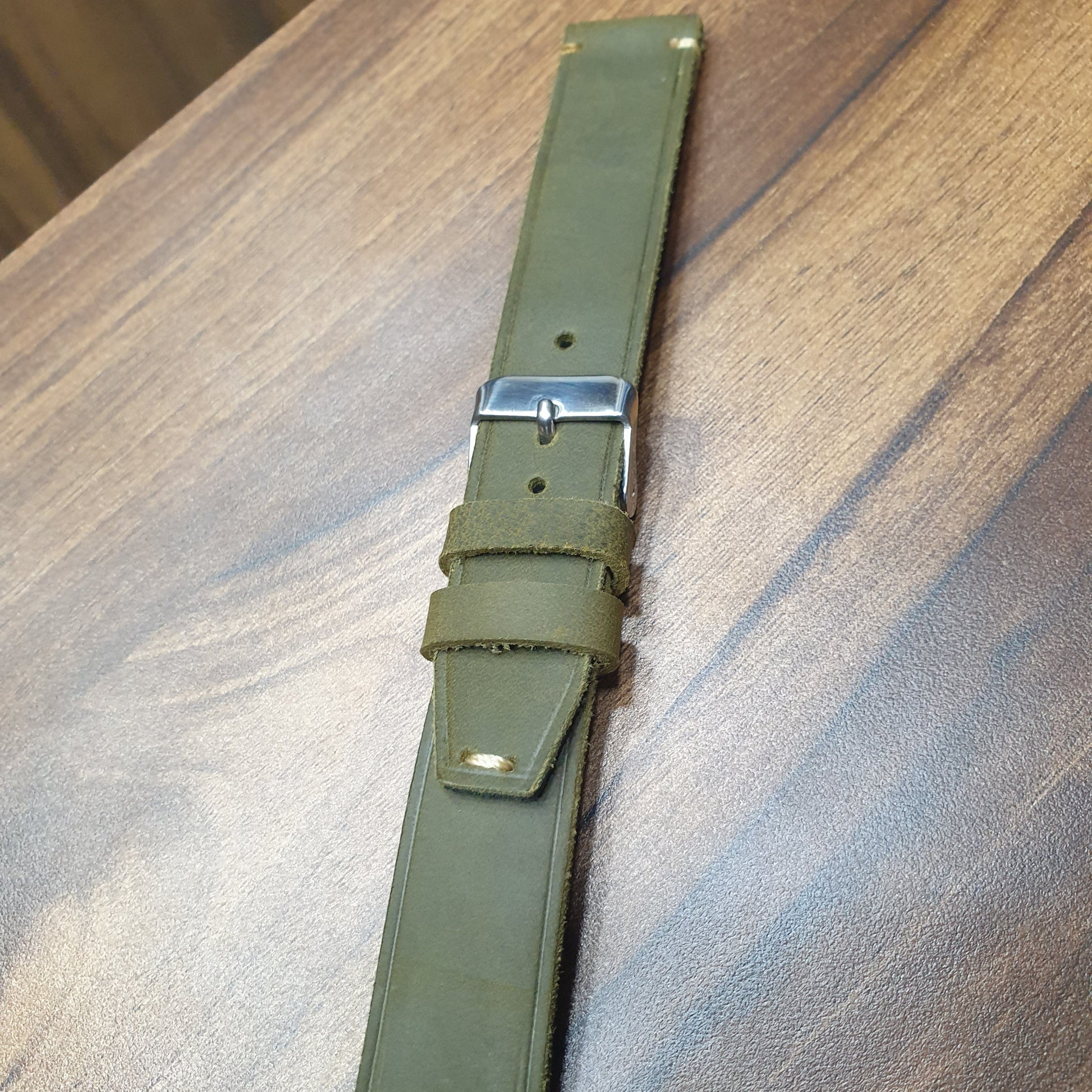 Indianleathercraft Handmade olive green leather strap