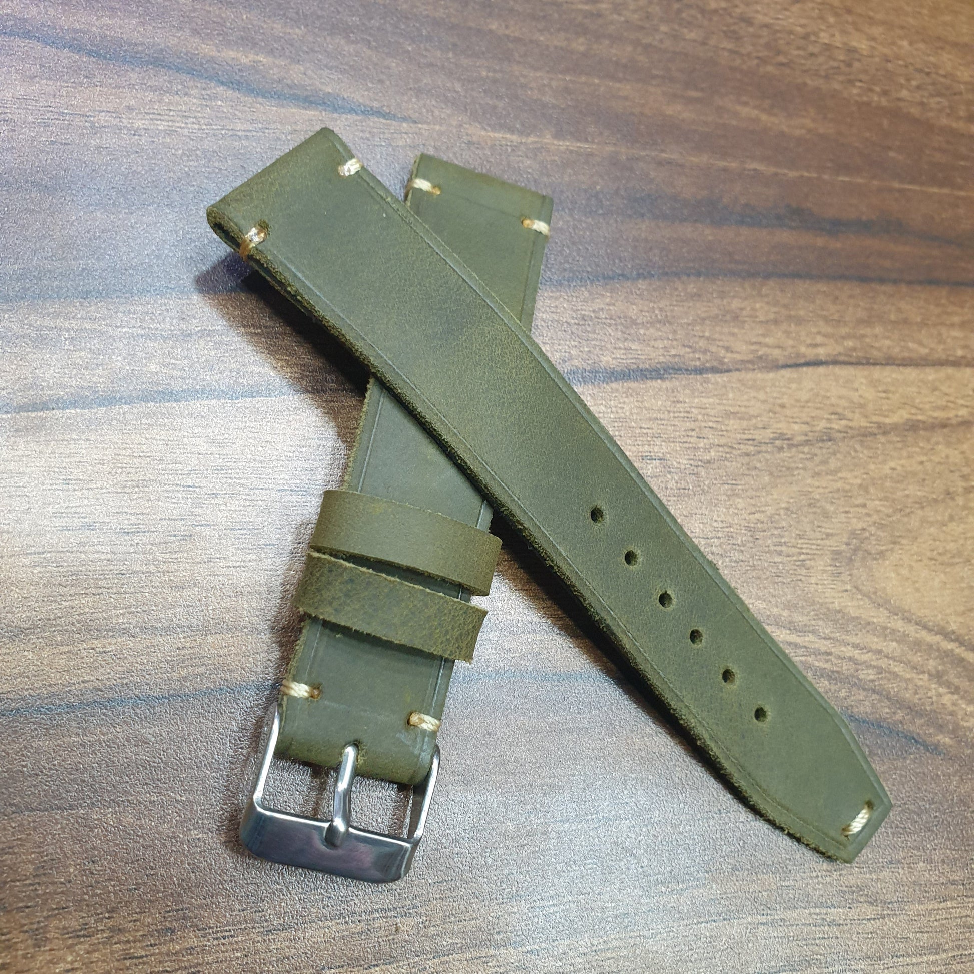 Indianleathercraft Handmade olive green leather strap