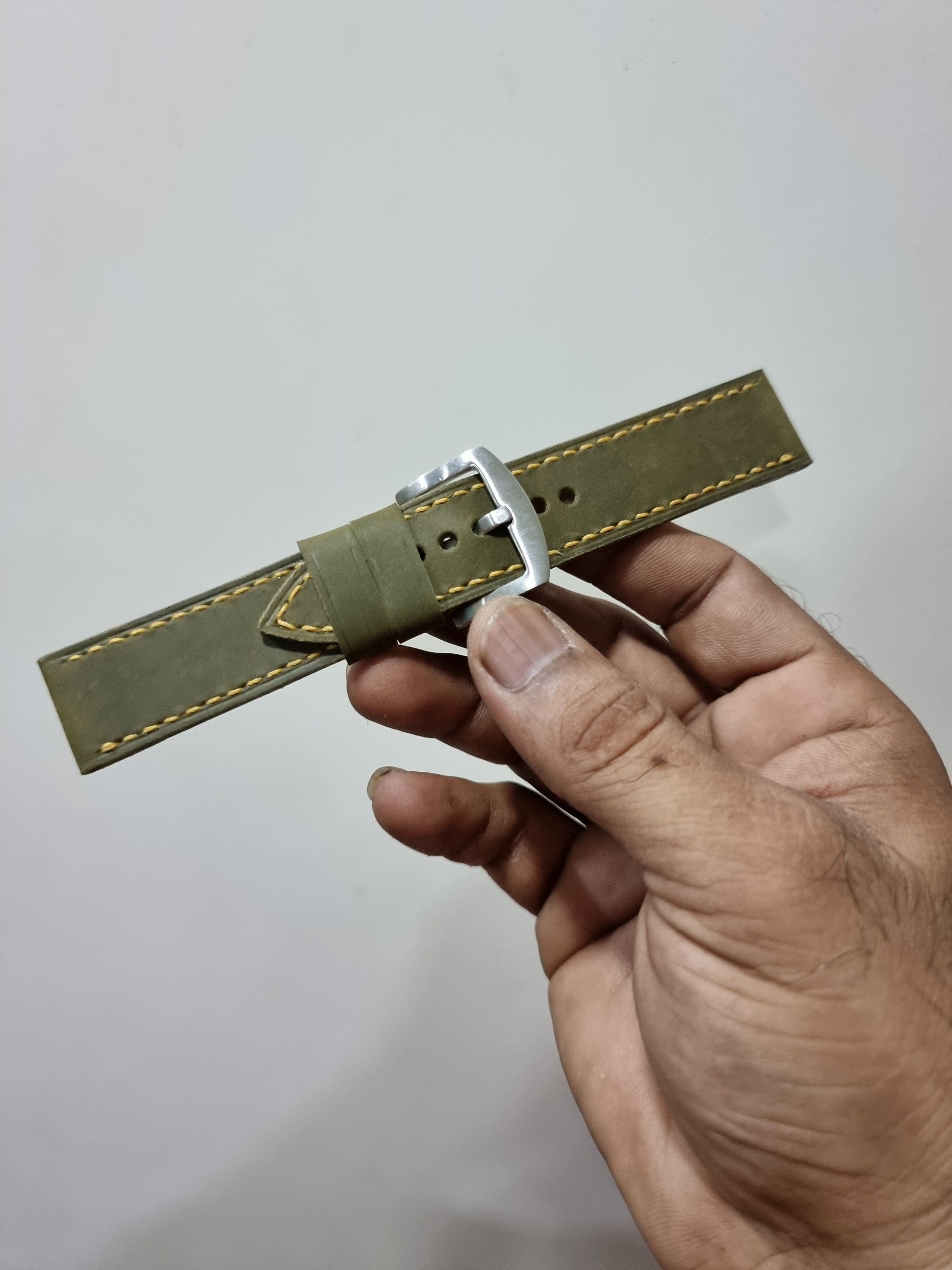 Indianleathercraft Handmade olive green leather strap