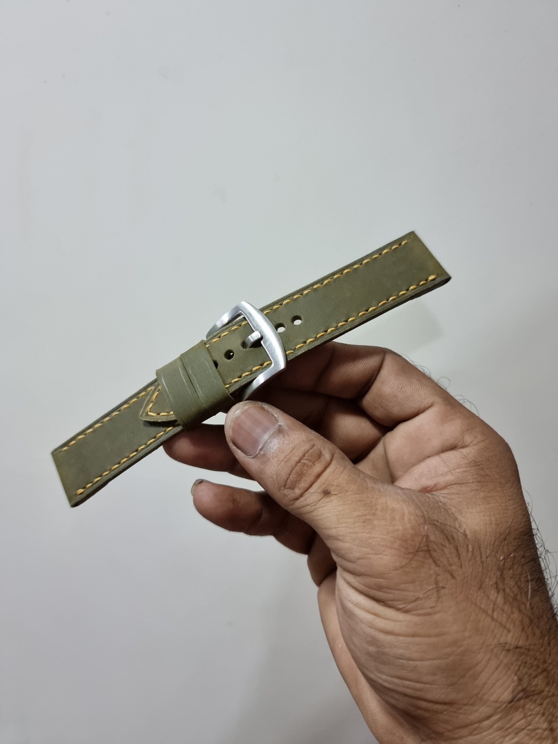 Indianleathercraft Handmade olive green leather strap