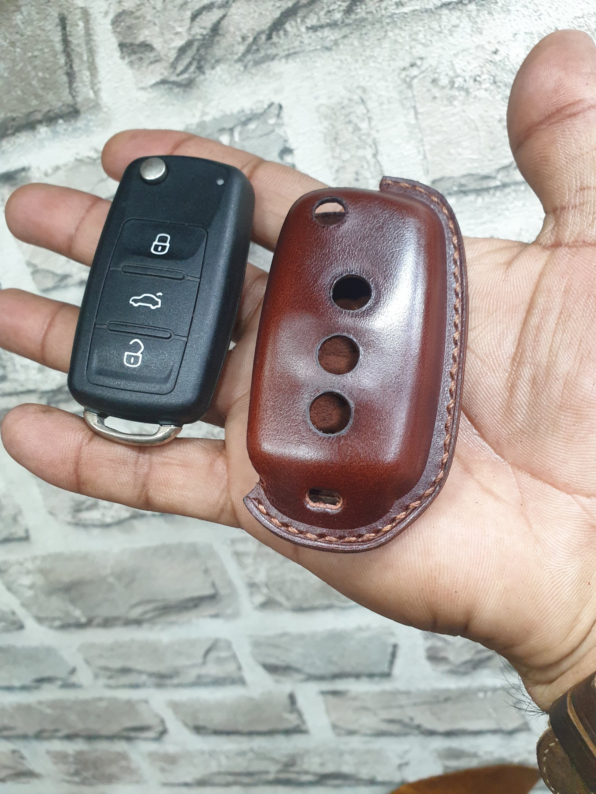 Handmade volkswagen polo flip key remote case indian leather