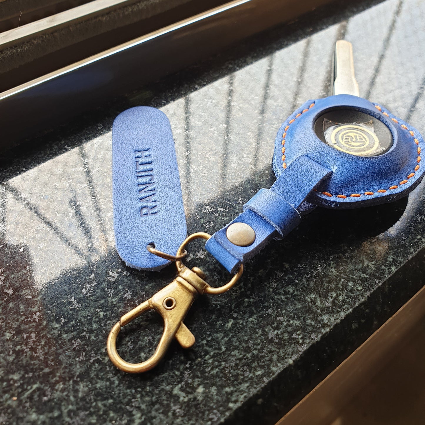 Indianleathercraft Keychains Meteor blue Royal Enfield Meteor leather key cover
