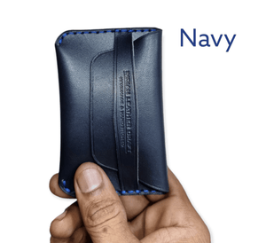 Indianleathercraft Navy Handmade minimalist fullgrain leather wallet