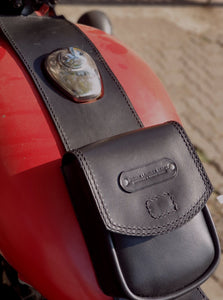Indianleathercraft Oval fuel tank cap Handmade leather tank belt with tank bag
