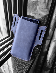 indianleathercraft phone holster Blue Handmade leather phone case with belt loop