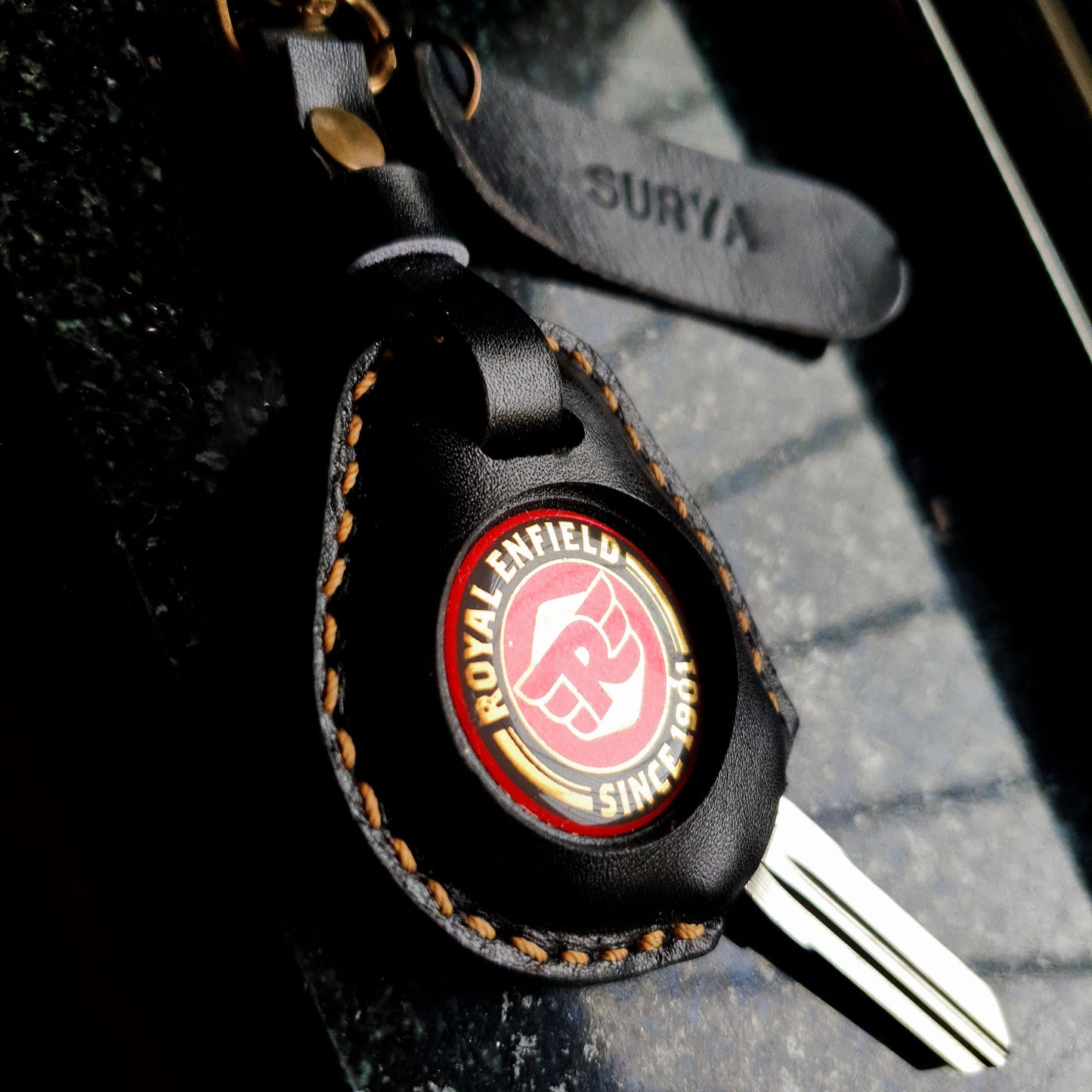 Indianleathercraft royal enfield key case Right cut / Black Royal Enfield leather key cover