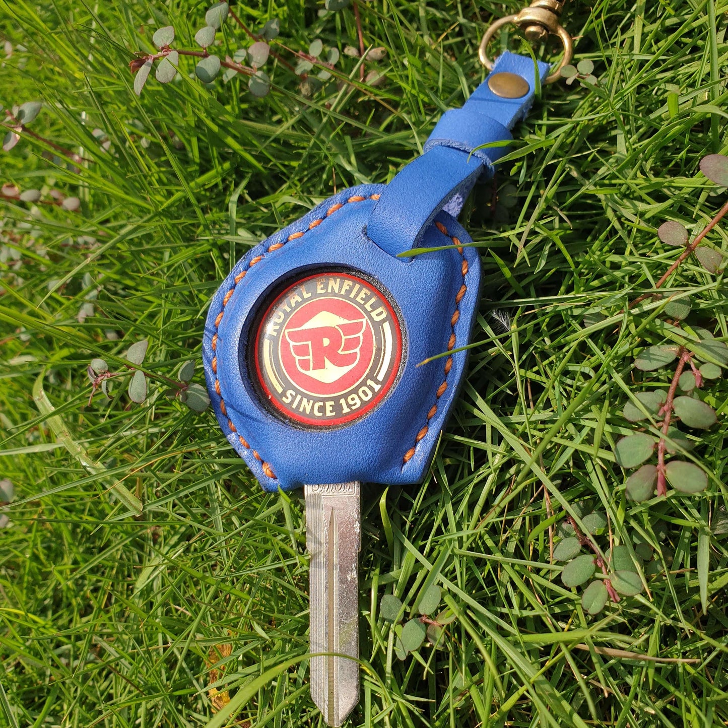 Indianleathercraft royal enfield key case Right cut / Blue Royal Enfield leather key cover