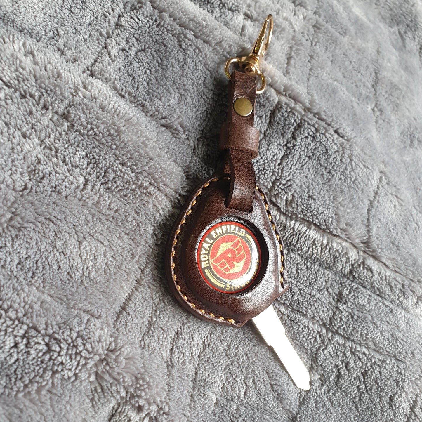 Indianleathercraft royal enfield key case Right cut / Brown Royal Enfield leather key cover