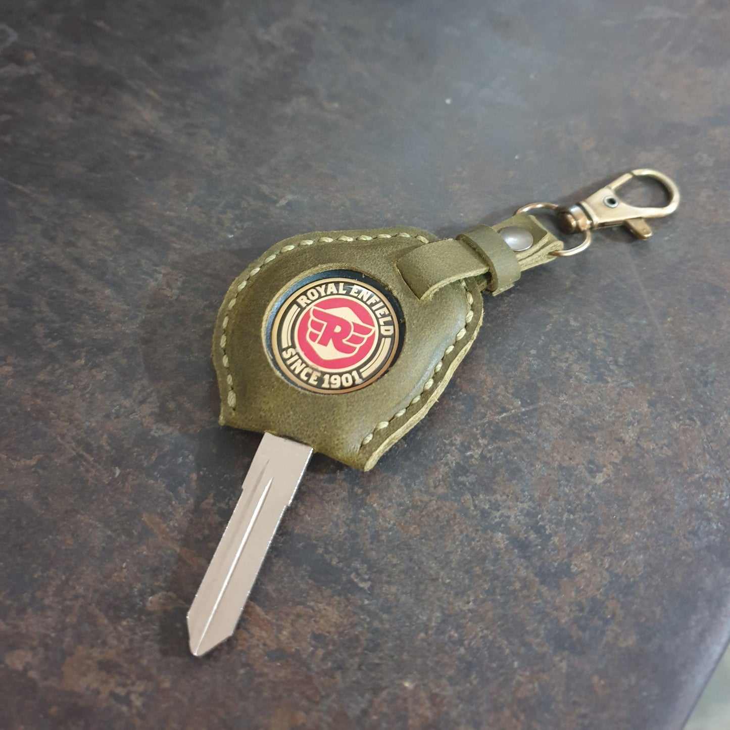 Indianleathercraft royal enfield key case Right cut / Olive green Royal Enfield leather key cover