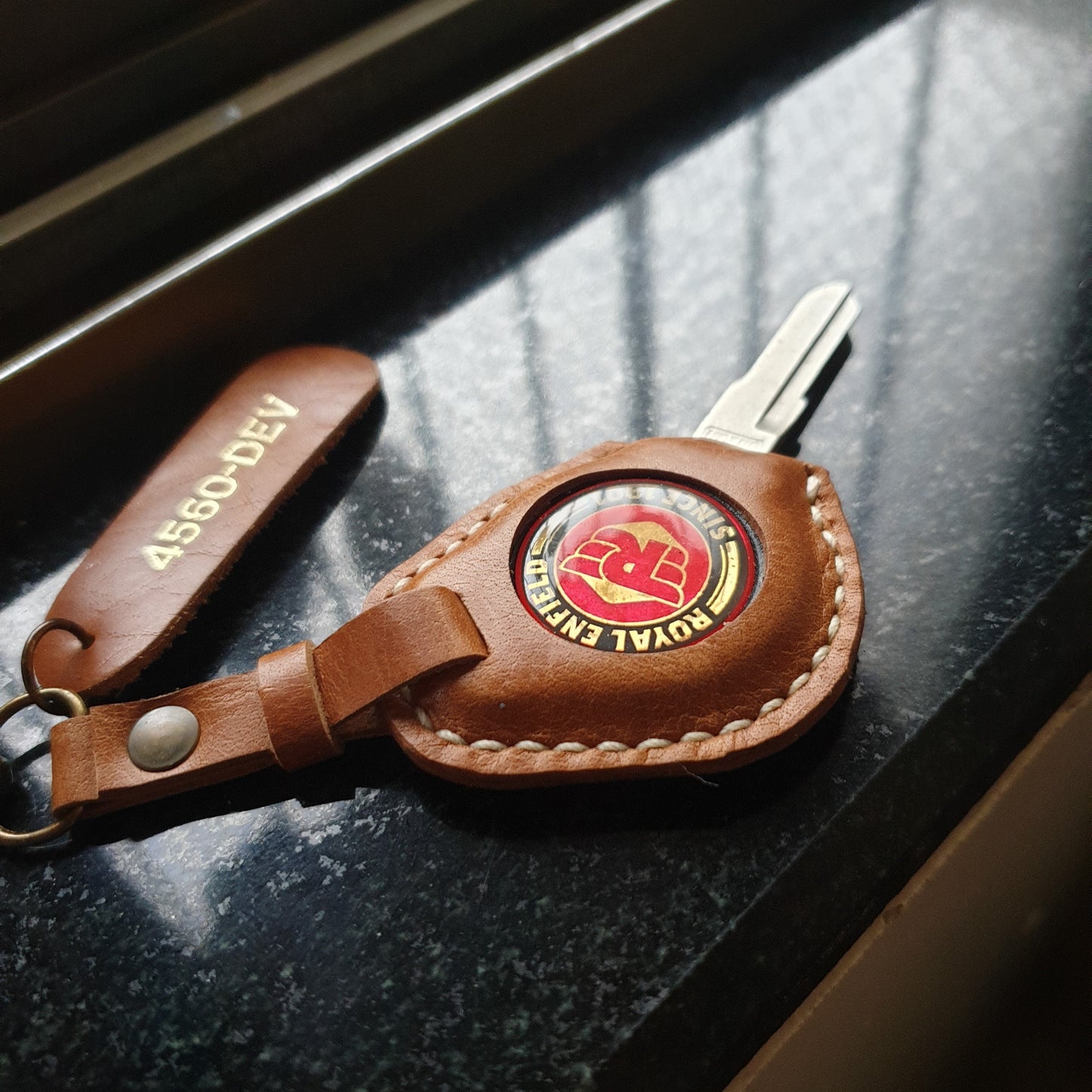 Indianleathercraft royal enfield key case Right cut / Tan Royal Enfield leather key cover