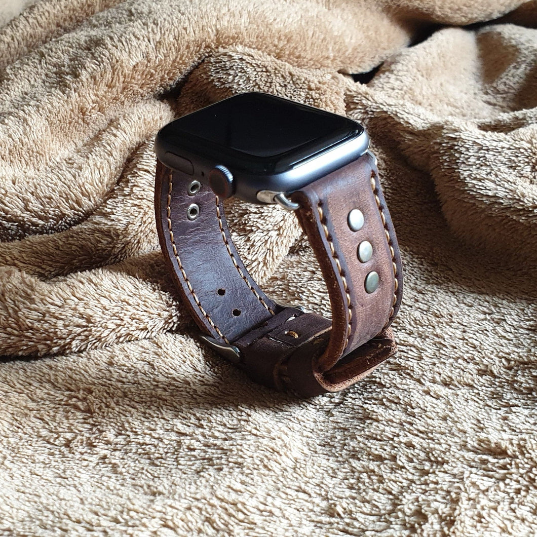 Oiltanned brown Apple watch strap - Indianleathercraft