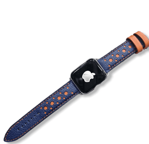 Indianleathercraft Series 5-42mm Handmade blue leather apple watch rally strap