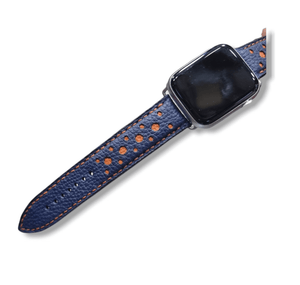 Indianleathercraft Series SE-44mm Handmade blue leather apple watch rally strap