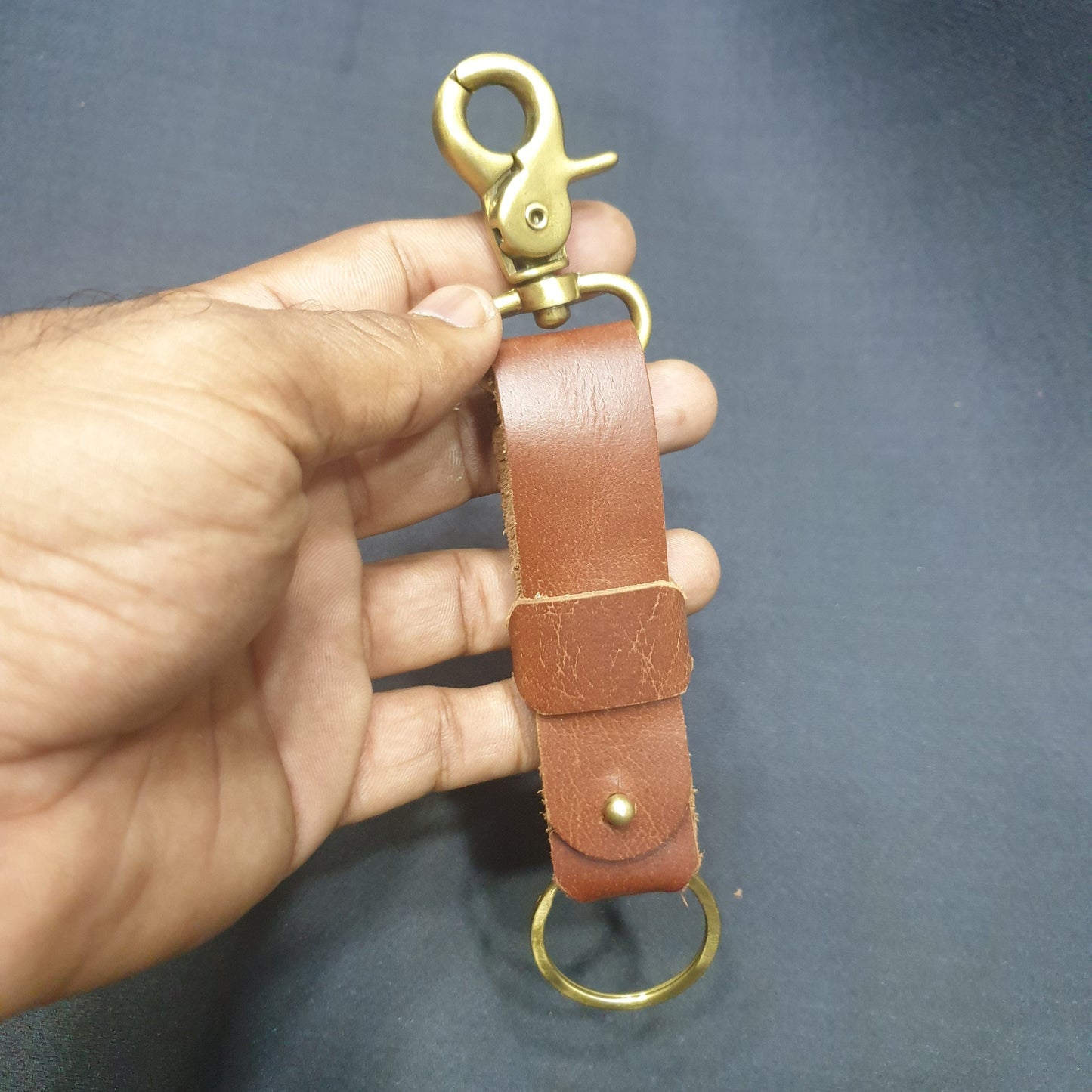 Indianleathercraft Tan brown fullgrain leather keychain