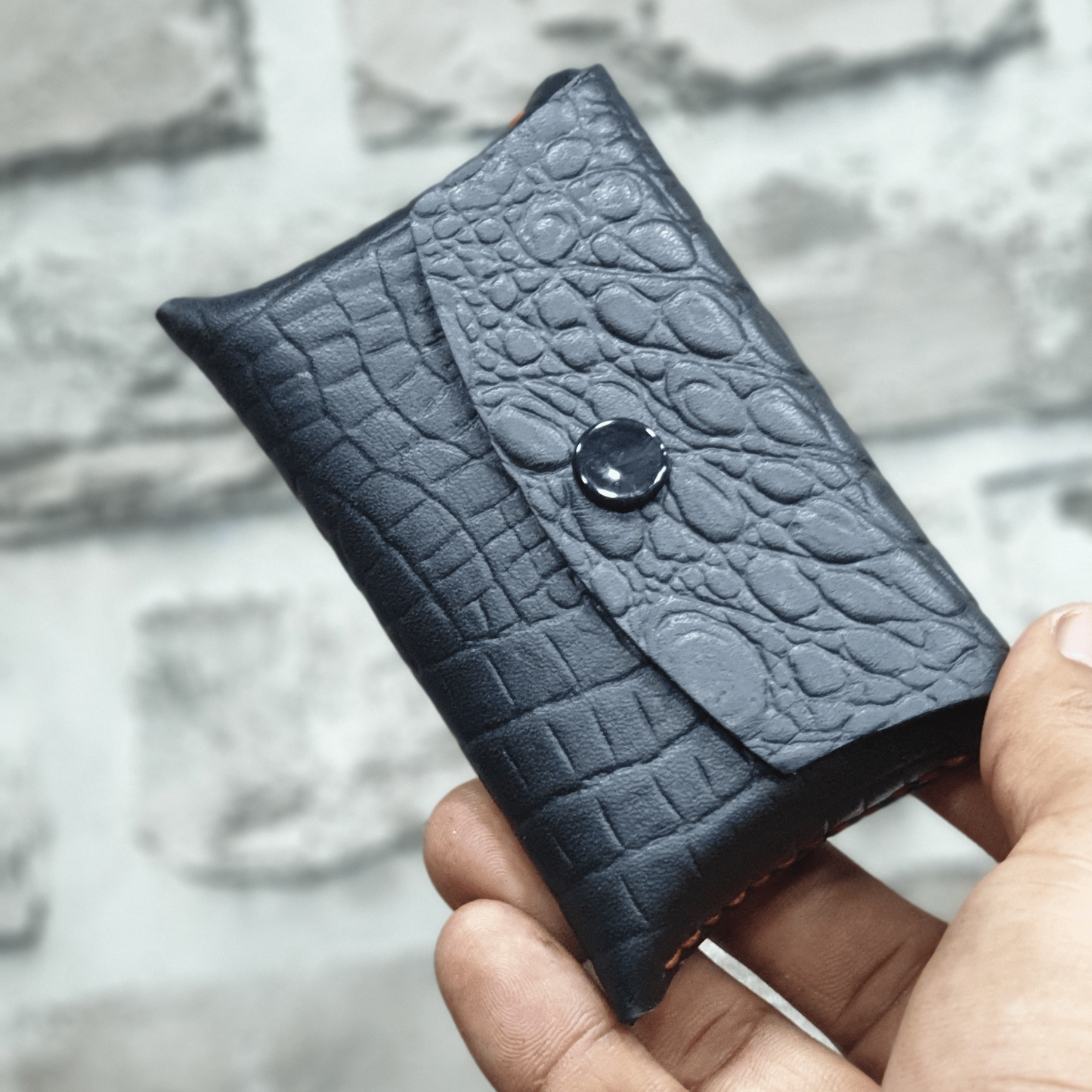 Indianleathercraft Textured black Handmade leather card holder