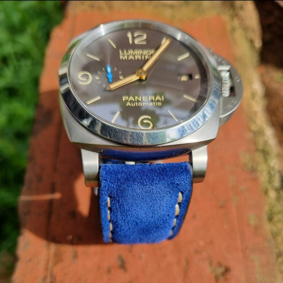 Indianleathercraft Watch Bands 20mm / Blue Suede leather strap for panerai