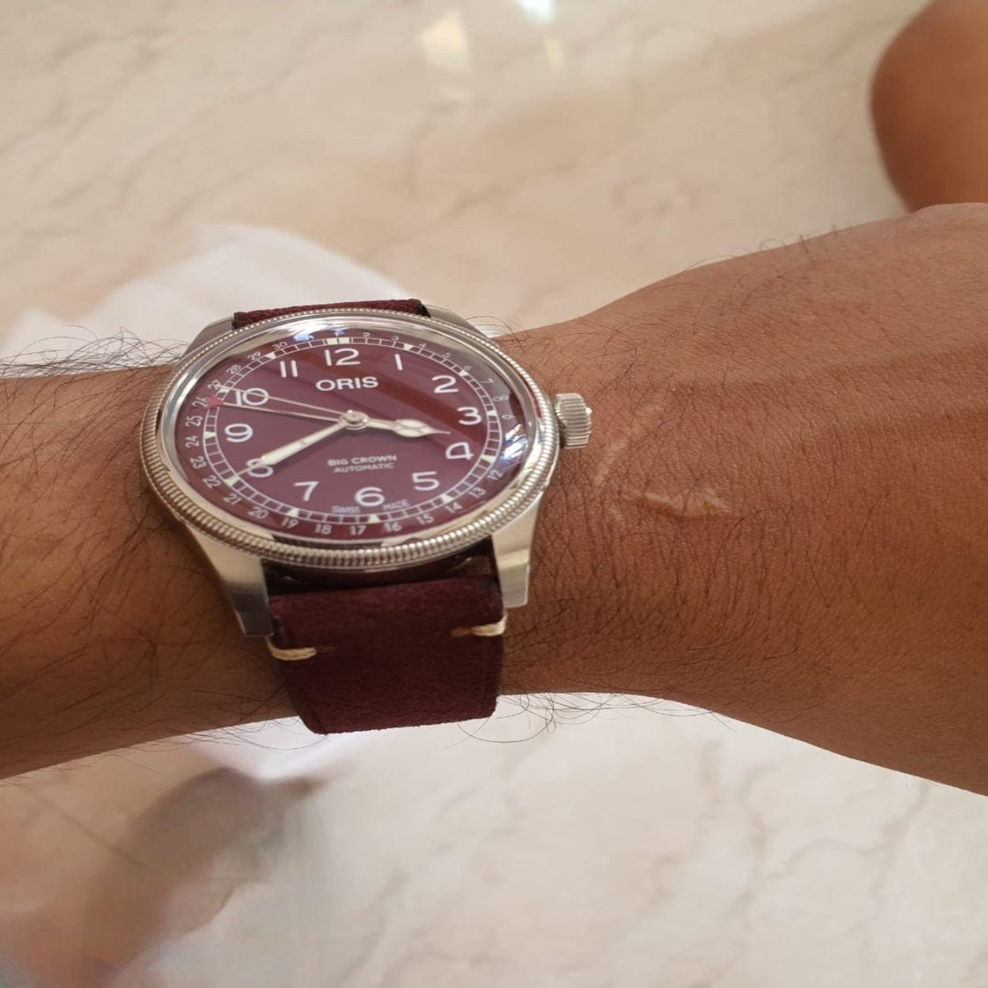 Indianleathercraft Watch Bands 20mm Burgundy suede leather strap for oris
