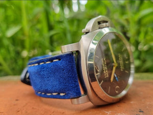 Indianleathercraft Watch Bands 22mm / Blue Suede leather strap for panerai