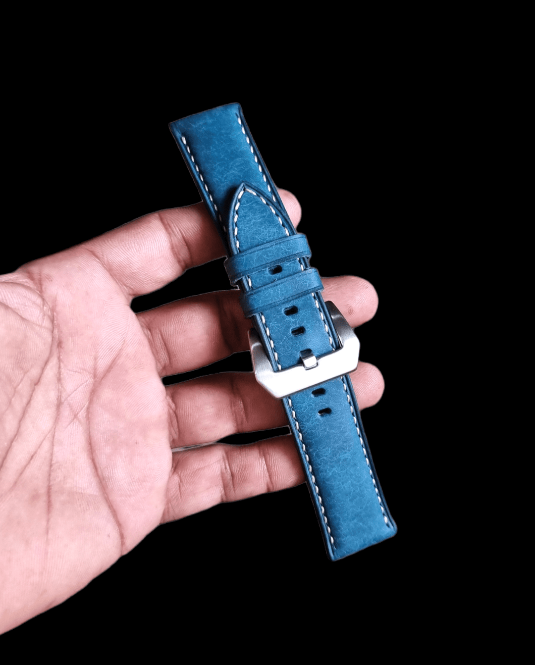 Indianleathercraft Watch Bands 22mm / Ocean blue Italian leather straps for panerai