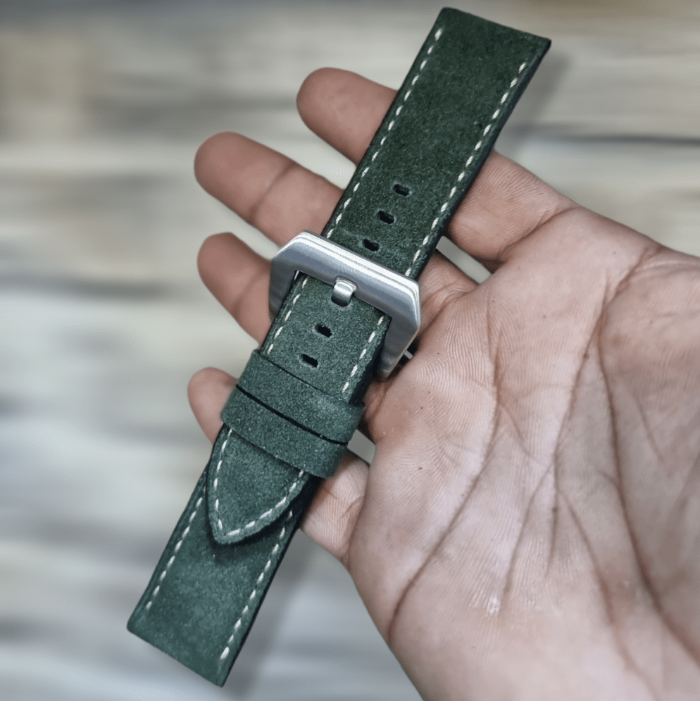 Indianleathercraft Watch Bands 24mm / Moss green Suede leather strap for panerai